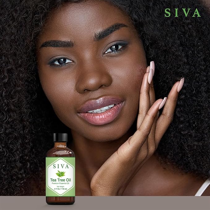 SIVA Tea Tree Essential Oil - 4 Fl Oz – Natural Tea Tree Oil - for Diffuser, Face, Skin Care, Aromatherapy, Hair Care, Scalp and Body Massage - with Dropper