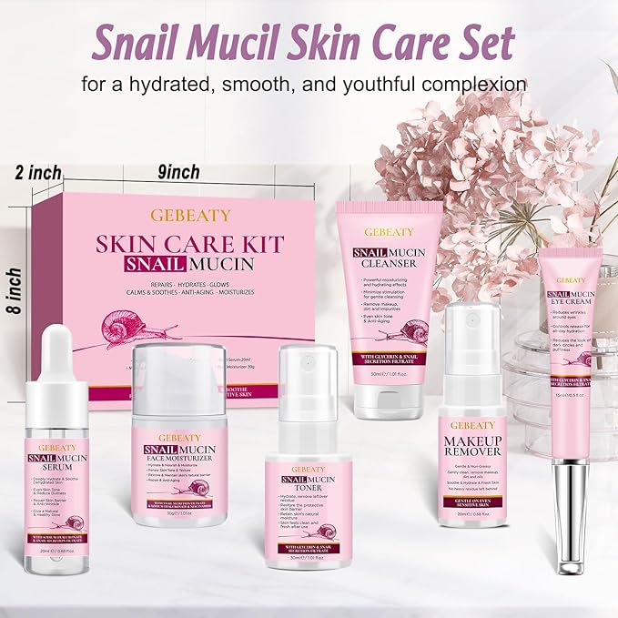 Gifts for Women,Skin Care Set,Anti-aging Moisturizing Repair Soothing Snail Mucin Serum Hydrating Facial Skin Care Routine Kit for Dull Skin & Dry Skin,Travel Skincare Gift Set Teenage Teen Girl Gifts