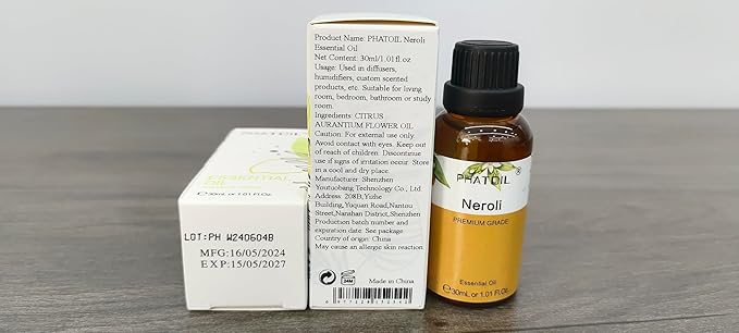 Neroli 1.01fl.oz Essential Oil, PHATOIL Pure Aromatherapy Oils for Diffuser, Humidifier, Perfect for DIY Soap, Candle, Bath Bombs Making(30ml)