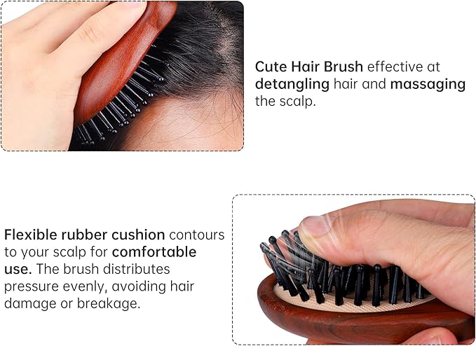 PERFEHAIR Wooden Scalp Massager Brush - Pack of 2, Cute Mini Bear Face-Shaped Paddle Hairbrush Comb for Men & Women's Massage, Hair Growth & Detangling