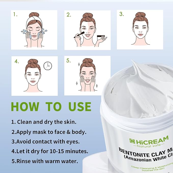 Bentonite Clay Mask, Valentines Gifts for Women Her, Deep Cleansing Facial Mask, Clay Face Mask Skin Care with Kaolin Clay and Aloe for Dull Skins Hydrating (white)