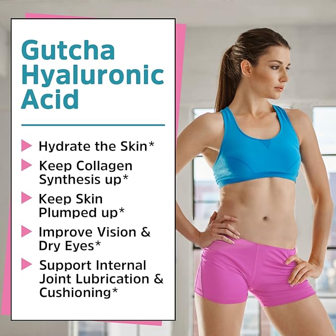 Gutcha Hyaluronic Acid, Ultra Strength with Vitamin C, Low Molecular Weight, High Stability & Bioavailability, Anti-Aging Formula for Joints, Skin & Eyes, Vegan, Once Daily, Non-GMO, 120 Caps