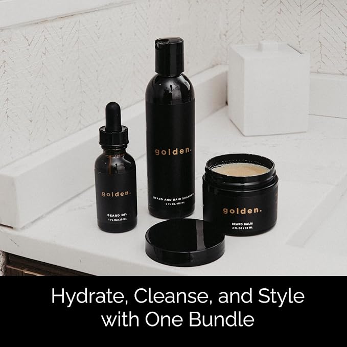 Golden Grooming Co. Everyday Beard Bundle – Complete Beard Care Set | Includes Beard Oil, Balm & Shampoo (Regular, Warm Cedar)