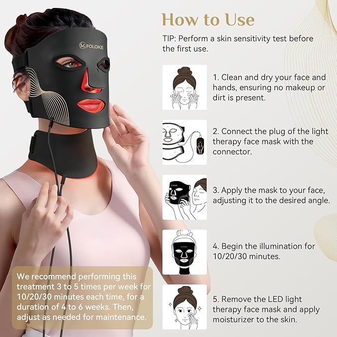 LED Light Therapy Mask Skin Care, LEDs face mask & neck mask Red - Wavelength for Home Use,– Advanced Skincare Made Easy