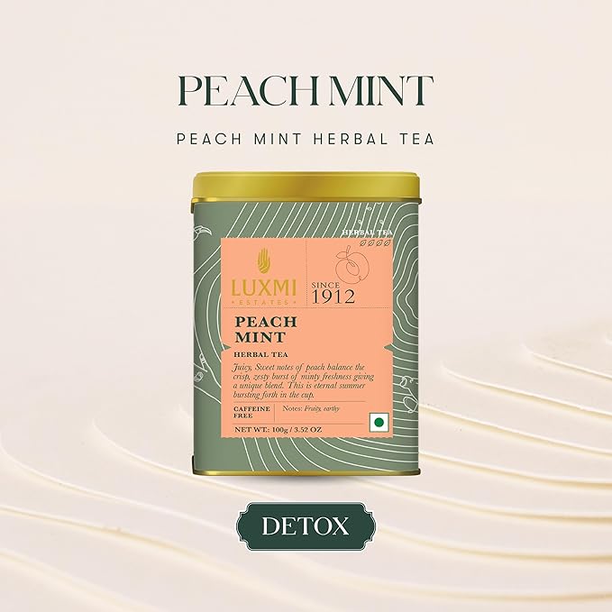 Luxmi Estates - Peach Mint Tea - 100g (50 Cups) | USDA Certified Organic Herbal Tea | Caffeine-Free