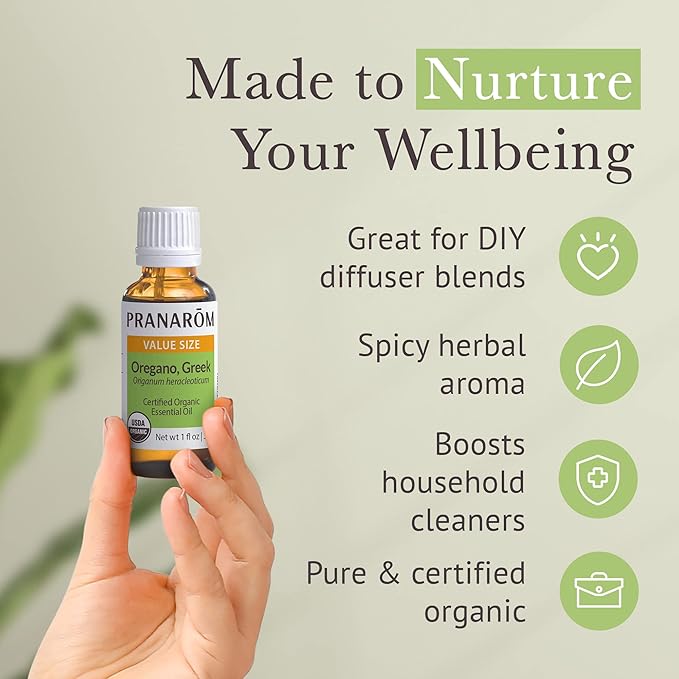 Pranarom USDA Certified Organic Oregano Essential Oil (30ml), 100% Pure Undiluted Therapeutic Grade from Hungary/Turkey for Aromatherapy, Diffuser, Immune Support, Relaxation, DIY