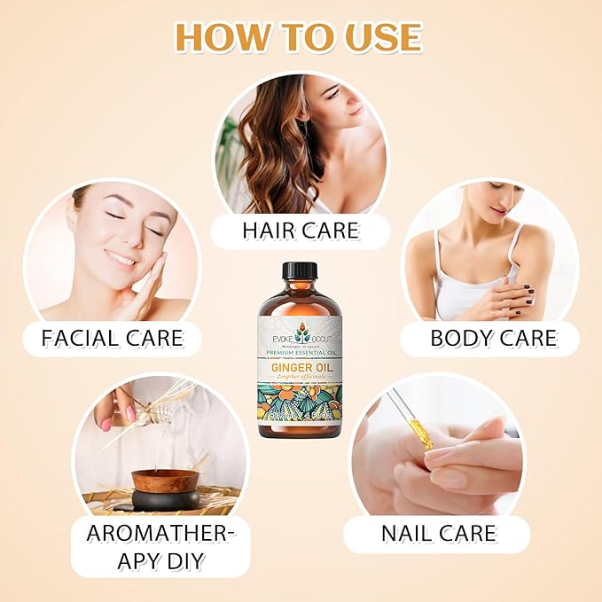 EVOKE OCCU Ginger Oil for Massage, Skin, Diffuser - 4 FL Oz