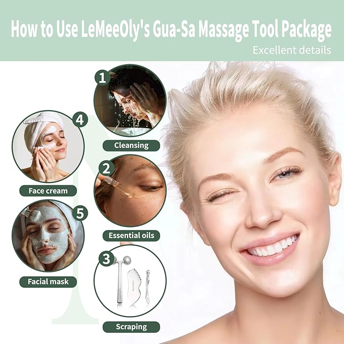 Face Roller Massager Skin & Gua Sha Facial Tools Stainless Steel, Facial Massage Skin Care for Face Neck Body, Reduce Puffiness Remove Wrinkles, Valentines Gift for Women