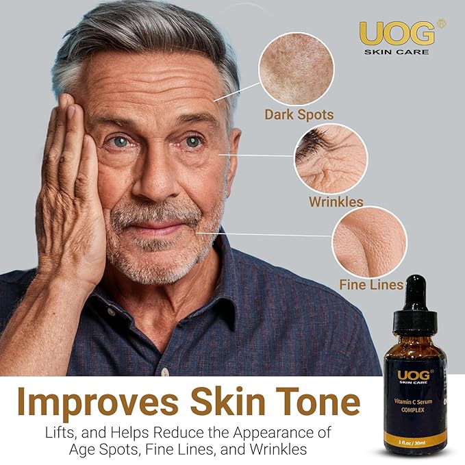 UOG Super Vitamin C Face Serum - Anti-Aging, Hydrating & Firming Formula, Lifts & Firms Face, Neck, Jawline, Reduces Dark Spots, Age Spots, Fine Lines, Wrinkles, Even Skin Tone.1 Fl Oz- Pack of 2