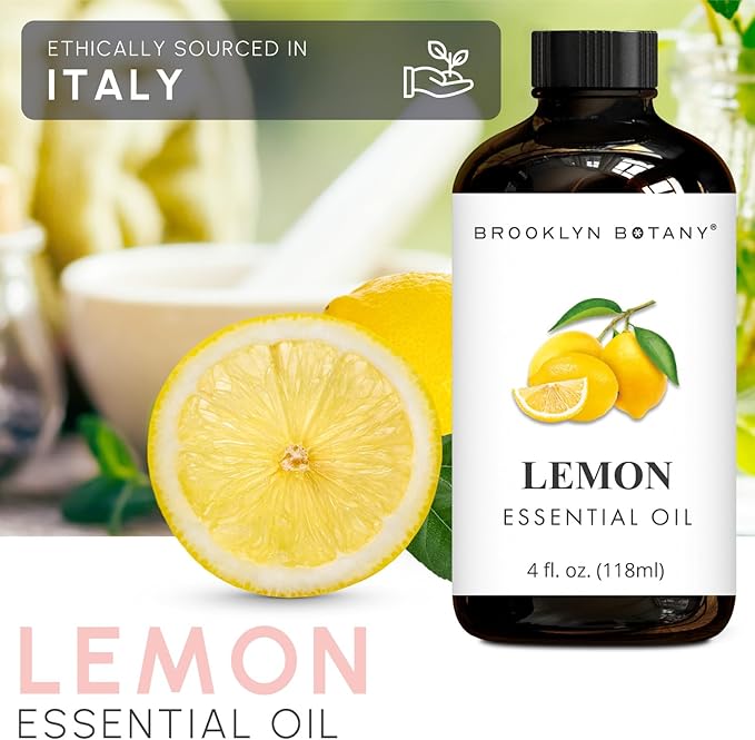 Brooklyn Botany Lemon Essential Oil - Huge 4 Fl Oz - 100% Pure and Natural - Premium Grade with Dropper - for Aromatherapy and Diffuser