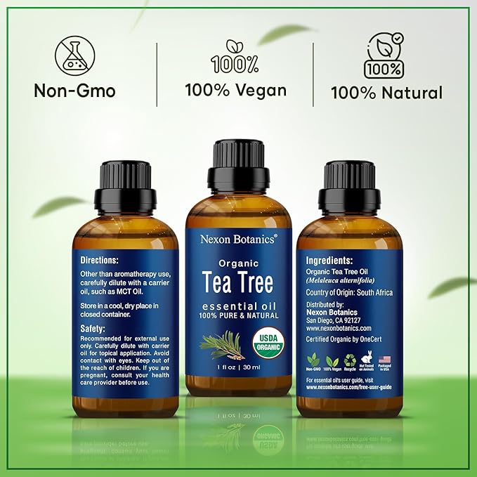 Organic Tea Tree Essential 30 ml – Pure, Natural Melaleuca Alternifolia Essential Oil for Skin, Face, Scalp, Aromatherapy & Diffusers – Nexon Botanics