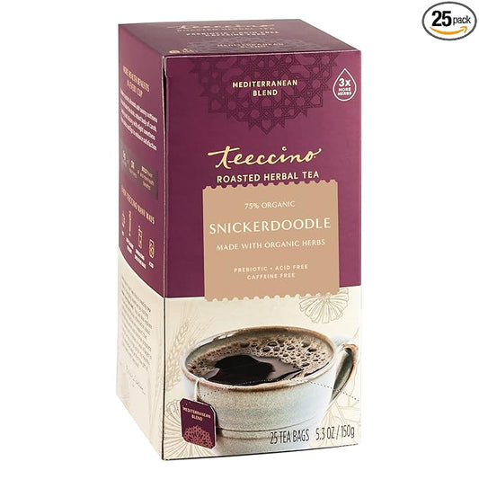 Teeccino Snickerdoodle Herbal Tea - Dessert Beverage That’s Prebiotic, Caffeine-Free & Acid Free, 25 Tea Bags