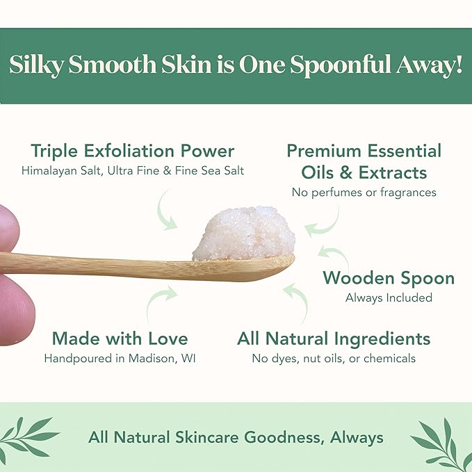 Bare Botanics Lavender Grapefruit Body Scrub 24 oz - Naturally Scented Himalayan Salt Scrub Made in Madison WI - Formulated w/Skin Loving Moisturizers - Cruelty Free Exfoliator w/a Cute Wooden Spoon