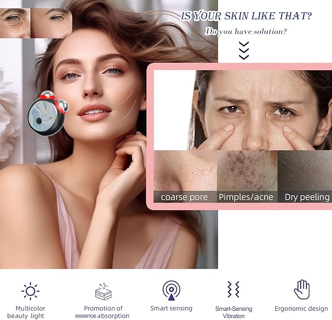 Blue Light Microcurrent Facial Device Two-Tone Light Enhances Ability to Lift Face and Tighten Skin Massager for Face Skin Tightening Facial Wrinkle Equipment USB- Black