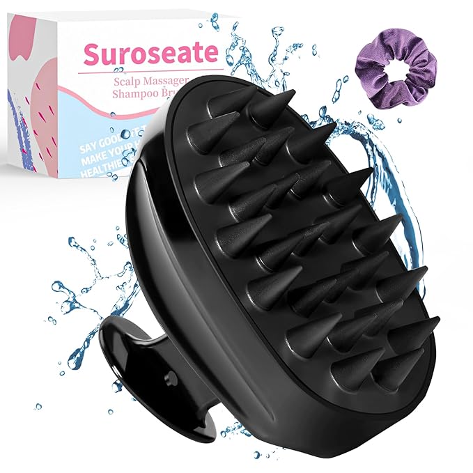 Scalp Massager Shampoo Brush with Soft Silicone Bristles for Hair Growth, Scalp Scrubber Head Massager for Dandruff Removal, Shower Hair Brush for Women Men Kids Wet Dry Hair, Black