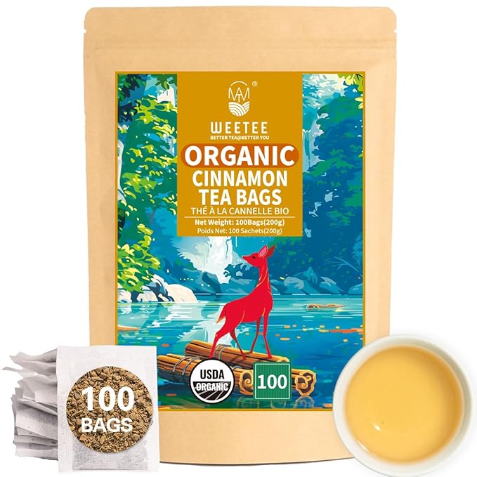 WT WEETEE Organic Cinnamon Tea Bags, Made with 100% Natural & Pure Cinnamon, Natural Caffeine-free Herbal Tea, Spice Tea 2g x 100 Counts