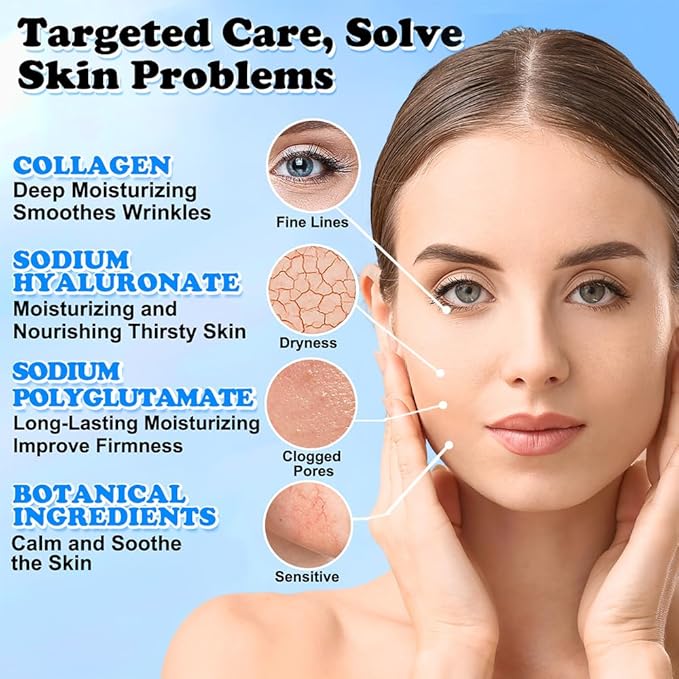 Collagen Face Mask Skincare For Women Hyaluronic Acid Moisturizing Firming Calming Hydrating Pore Treatment of Different Ages and Skin Types Urban Beauty Secret 12 PCS