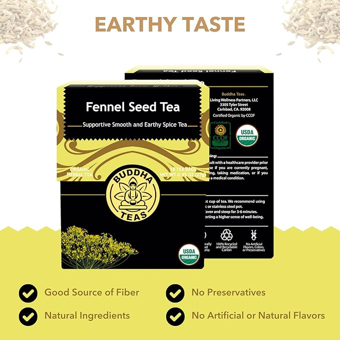 Buddha Teas - Organic Fennel Seed Tea - Herbal Tea - For Health & Digestion - USDA Certified - Clean Ingredients - OU Kosher - 18 Tea Bags (Pack of 1)