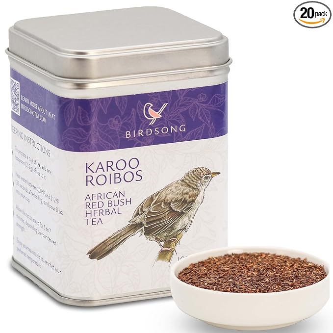 Birdsong Karoo Rooibos: Organic Rooibos Herbal Teas, Light and Refreshing Caffeine Free Tea with 100% Natural Sweet Flavor, South African Honeybush Red Tea, 20 Pyramid Tea Sachets