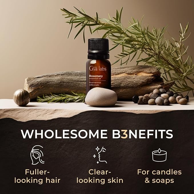 Gya Labs Rosemary Essential Oil for Hair - 0.34 Fl Oz - 100% Pure Natural Rosemary Oil for Diffuser, Skin, Scalp, Aromatherapy & Candle Making Scent