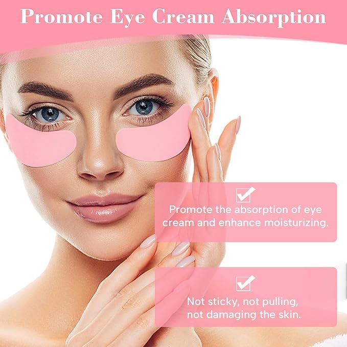 Under Eye Patches, Reusable Under Wrinkle Silicone Mask Pink, Plump Fine Lines & Wrinkles with Metal Eye Cream Applicator, Tin Case