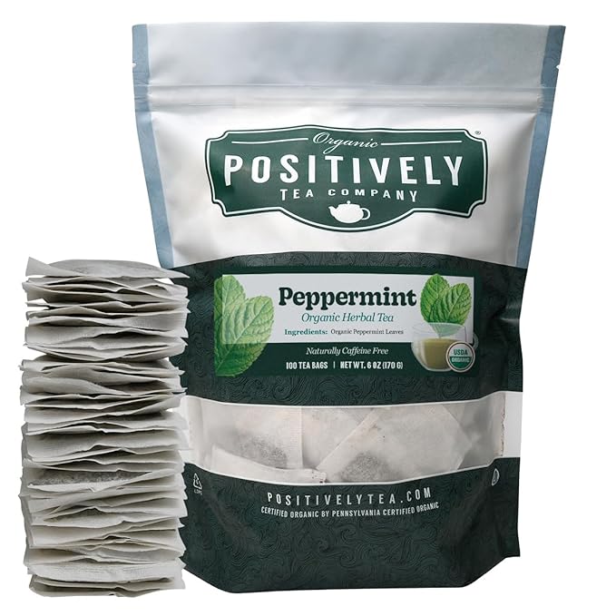 Organic Positively Tea Company, Peppermint Leaf Herbal Tea Bags, 100 Count, Eco-Friendly Tea Bags, Non-GMO