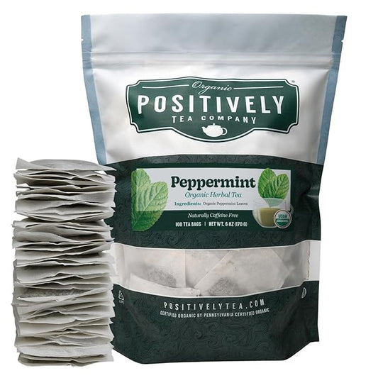 Organic Positively Tea Company, Peppermint Leaf Herbal Tea Bags, 100 Count, Eco-Friendly Tea Bags, Non-GMO