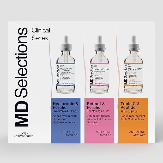 [3-PACK] MD Selections Retinol Hyaluronic Ferulic Triple C Peptide Lifting Serum Bundle for Face, 3 Fl Oz - Skin Firming Plumping Boost Collagen