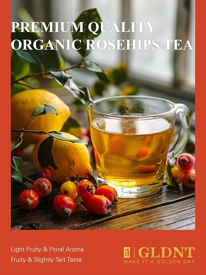 GLDNT Organic Rosehips Tea Bags, Organic Rose Hips, Fruity Flavor and Aroma, Caffeine Free, 100 Count
