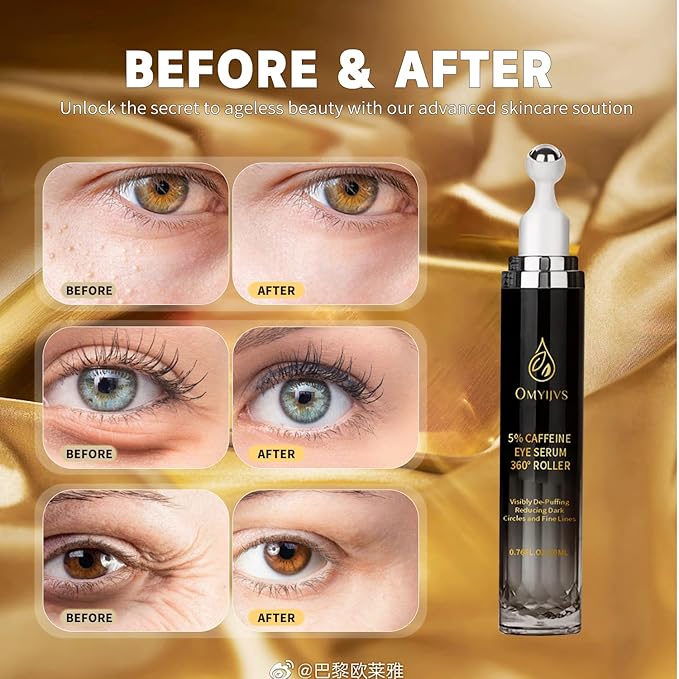 Caffeine Eye Cream, Under Eye Cream for Dark Circles and Puffiness, Eye Serum Anti-aging, Brightens, and Fine Lines, Eye Care Eye Roller Serum with 360° Massage Ball 20ML