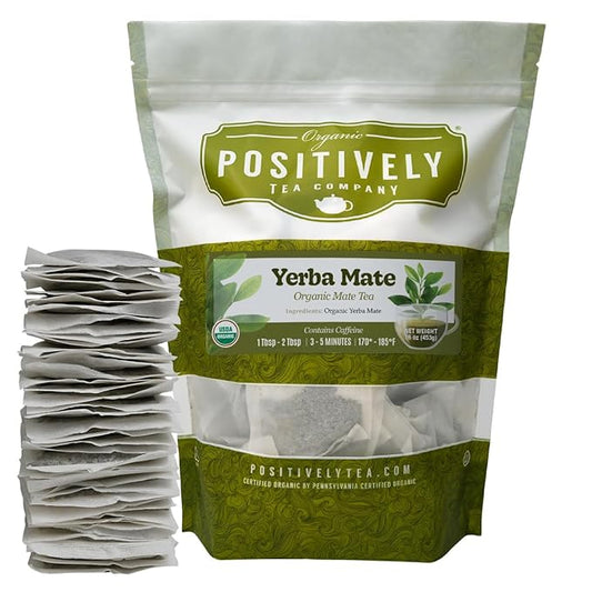 Organic Positively Tea Company, Yerba Mate Herbal Tea Bags (Unsmoked), 100 Count, Eco-Friendly Tea Bags, Non-GMO