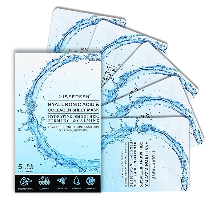 Collagen Face Mask Skincare For Women Hyaluronic Acid Moisturizing Firming Calming Hydrating Pore Treatment of Different Ages and Skin Types Urban Beauty Secret 5 PCS