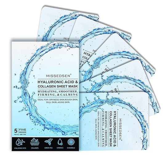 Collagen Face Mask Skincare For Women Hyaluronic Acid Moisturizing Firming Calming Hydrating Pore Treatment of Different Ages and Skin Types Urban Beauty Secret 5 PCS
