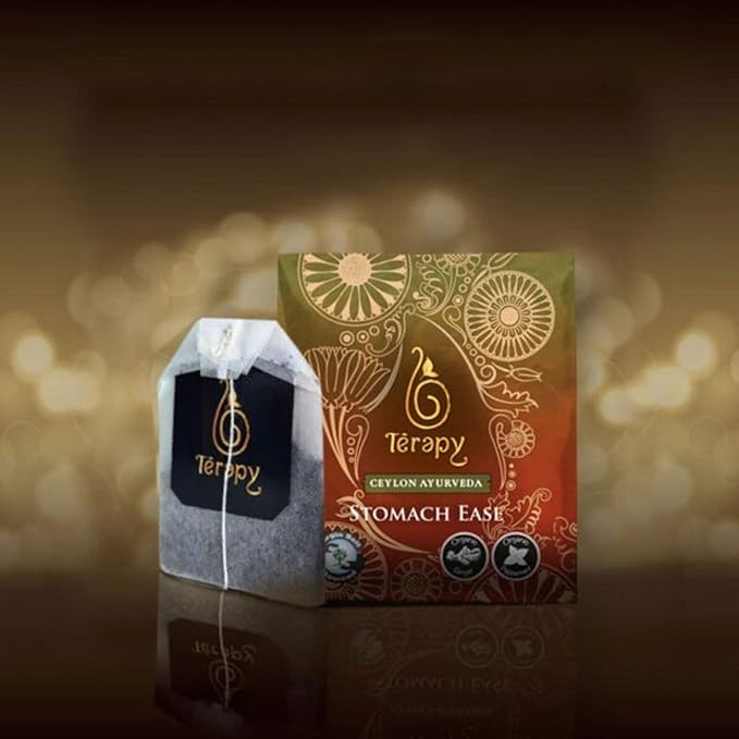 Térapy Ceylon Stomach Ease Herbal Tea Bags | Soothes Stomach & Supports Healthy Digestion | All Natural Ayurvedic Ingredients Including Peppermint, Ginger, Licorice | 18 Individually Wrapped Tea Bags