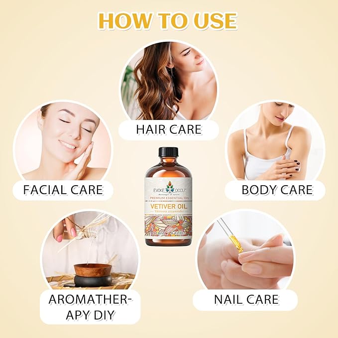 EVOKE OCCU Vetiver Essential Oil for Skin, DIY Candle Soap Making - 4 FL Oz