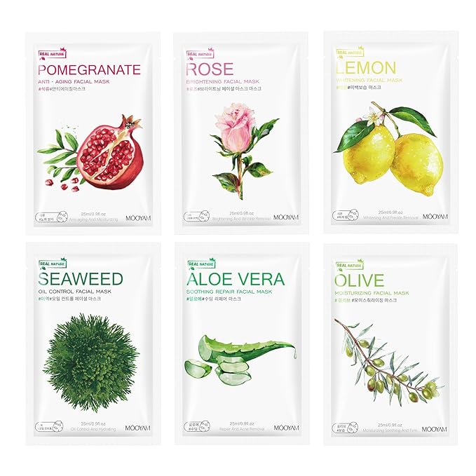 Face Masks Skincare, 6 Pack Variety Sheet Masks - Hydrating & Smoothing, Moisturizing & Nourishing for All Skin Types