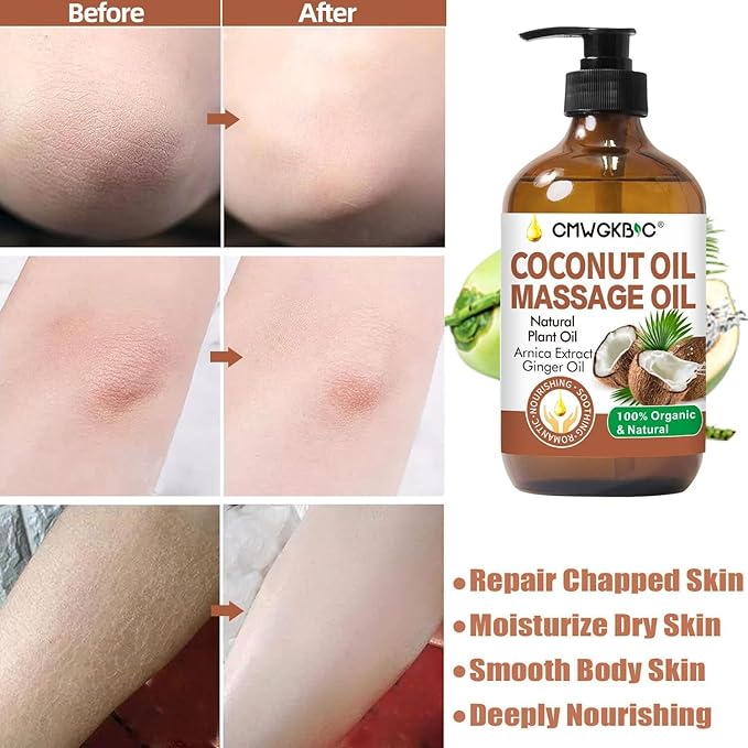 Coconut Oil Massage Oil for Massage Therapy- Relaxing Massage Oil,Carrier Oil for Essential Oils,Non-Greasy Coconut Oil for Skin and Hair,Massage Oils for Date Night Spa Body Oil for Women Men