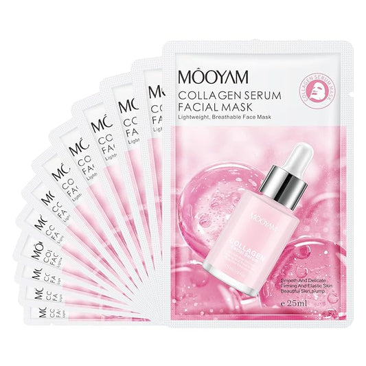 Face Masks Skincare, 12 Pack Collagen Serum Sheet Masks - Hydrating & Smoothing, Moisturizing & Nourishing for All Skin Types