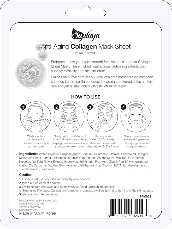 Face Masks 6 Pack Scented Facemask Sheets Skin Care Mask Single Scent K-Beauty Natural Formula