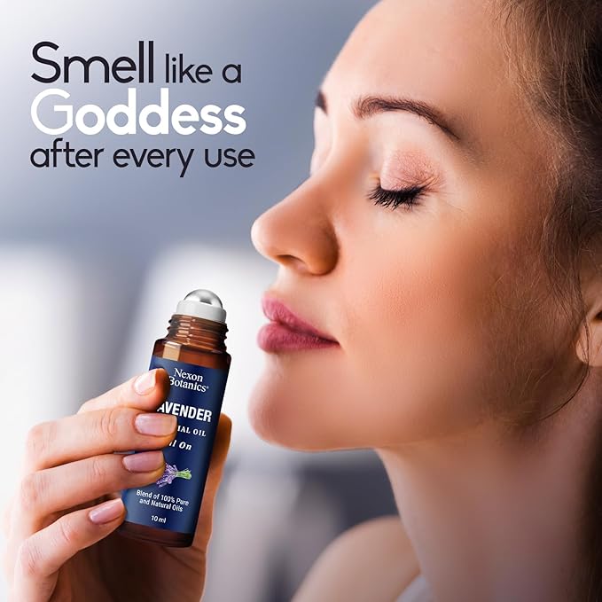 Lavender Essential Oil Roll-On 10 ml - Pure, Natural & Prediluted Oil Blend Roller for Calmness, Relaxation & Skin Care - Nexon Botanics