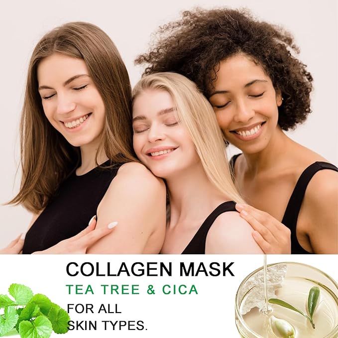 Deep Collagen Overnight Face Mask - Tea Tree CICA Hydrating Overnight Hydrogel Mask, Collagen Overnight Mask Anti Wrinkle Lifting, Collagen Face Mask Improve Elasticity, Firming (Green)