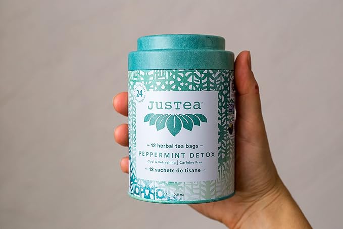 JusTea Peppermint Detox | Pyramid Compostable Tea Bags | Herbal Tea | 12+ Cups | Caffeine Free | Award-Winning | Fair Trade | Non-GMO