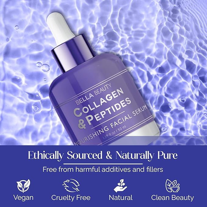 Bella Beauty Collagen & Peptides Nourishing Facial Serum - Stimulates Collagen, Reduces Fine Lines & Wrinkles, Deeply Hydrates - Dermatologist Tested, Korean Skin Care for All Skin Types - 1.69 Fl. Oz