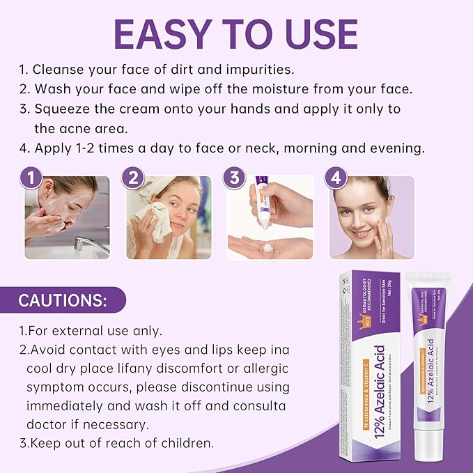 Azelaic Acid 12% Serum for Acne, 2PCS Azelaic Acid Cream Reduces Acne and Pimples, Nicotinamide Serum for Facial Redness and Excess Sebum for Smooth Skin