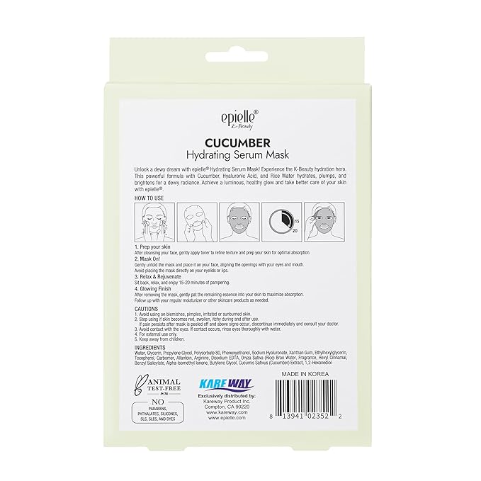 Epielle Cucumber Hydrating Serum Sheet Masks (5pk) | Korean Skincare | Facial Sheet Mask | Kbeauty, Mother's Day Gifts