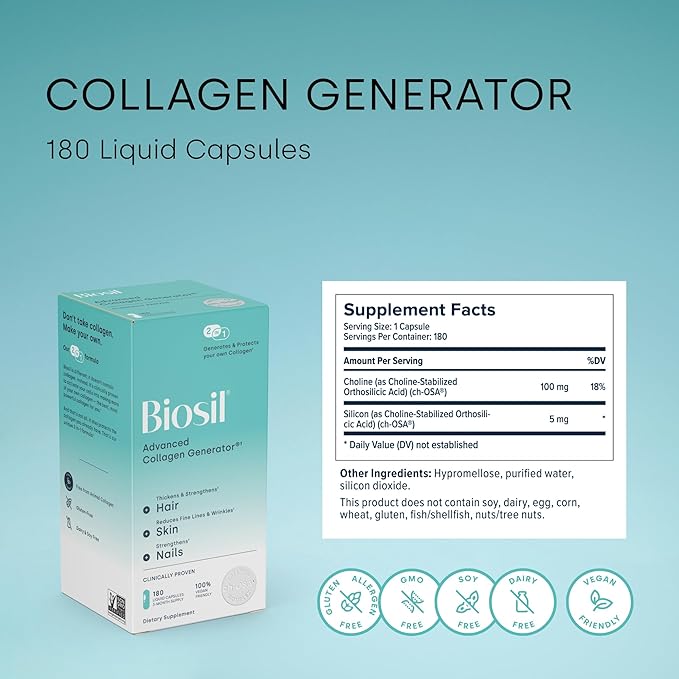 Biosil Collagen Generator - 180 Liquid Capsules, Pack of 2 - With Patented ch-OSA Complex - Generates & Protects Your Own Collagen - GMO Free - 180-Day Supply