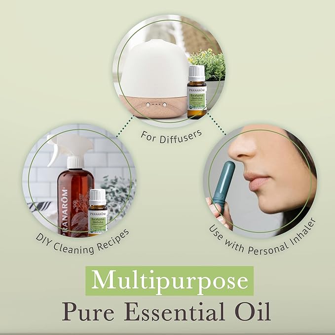 Pranarom USDA Certified Organic Eucalyptus Globulus Essential Oil (30ml), 100% Pure Undiluted Therapeutic Grade from Portugal for Aromatherapy, Diffuser, Topical Care, Relaxation