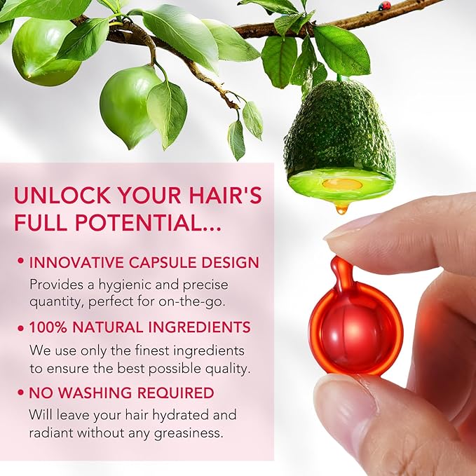 Hair Oil for Women,Hair Serum Capsules, Hair Vitamins,60 Pcs Hair Vitamins Serum Capsule, Restores Dry Frizzy Hair, Hair Oil Capsules with Moroccan/Macadamia/Avocado Oil for Hair Repair