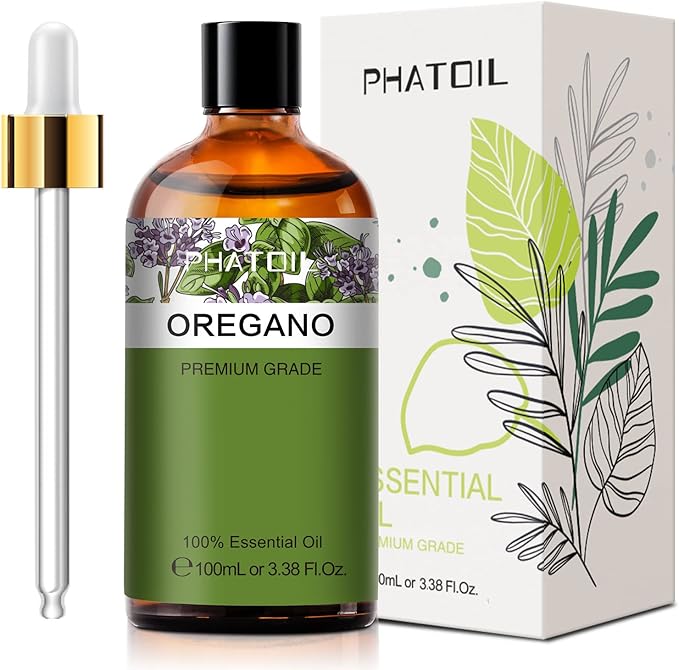 Oregano 3.38fl.oz Essential Oil, PHATOIL Pure Aromatherapy Oils for Diffuser, Humidifier, Perfect for DIY Soap, Candle, Bath Bombs Making(100ml)