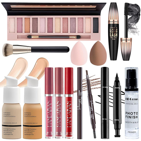 Makeup Set for Women Full Kit, Multipurpose Women’s Makeup Sets, Includes Eyeshadow Palette, Foundation Face Primer, Liquid Lipstick, Eyebrow Pencil Eyeliner Mascara, Makeup Brush
